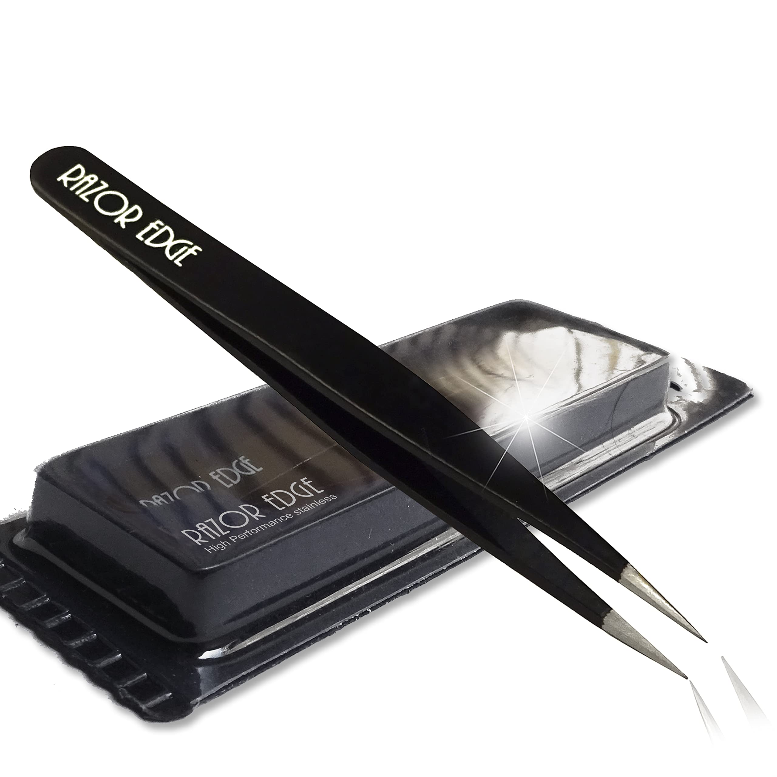 Razor Edge Eyebrow Tweezers Stainless Steel Professional in Multi Colors 9.5cm (Black)