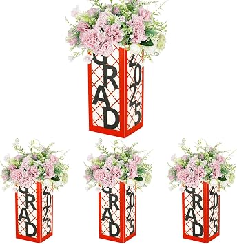 2025 Graduation Table Centerpieces, 4Pcs Graduation Lantren Boxes Grad Party Decor for Congrats Grad School College Table Decorations Party Photo Props Red and Black