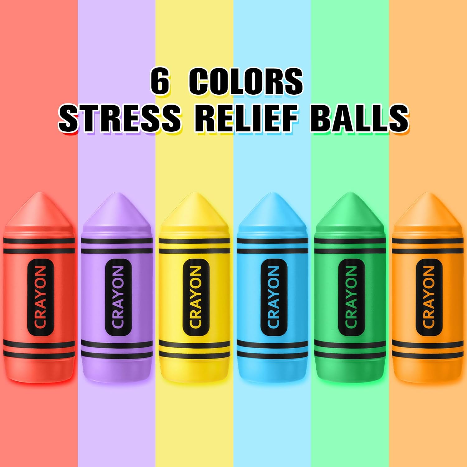 Wiwiqing 6 Pcs 3.94 Inches Crayon Stress Balls Toys Teacher Gift Kids Adult Classroom School Student Reward Graduation Party Favors Prizes Motivational Foam Stress Relief Slow Rising Hand Squeeze
