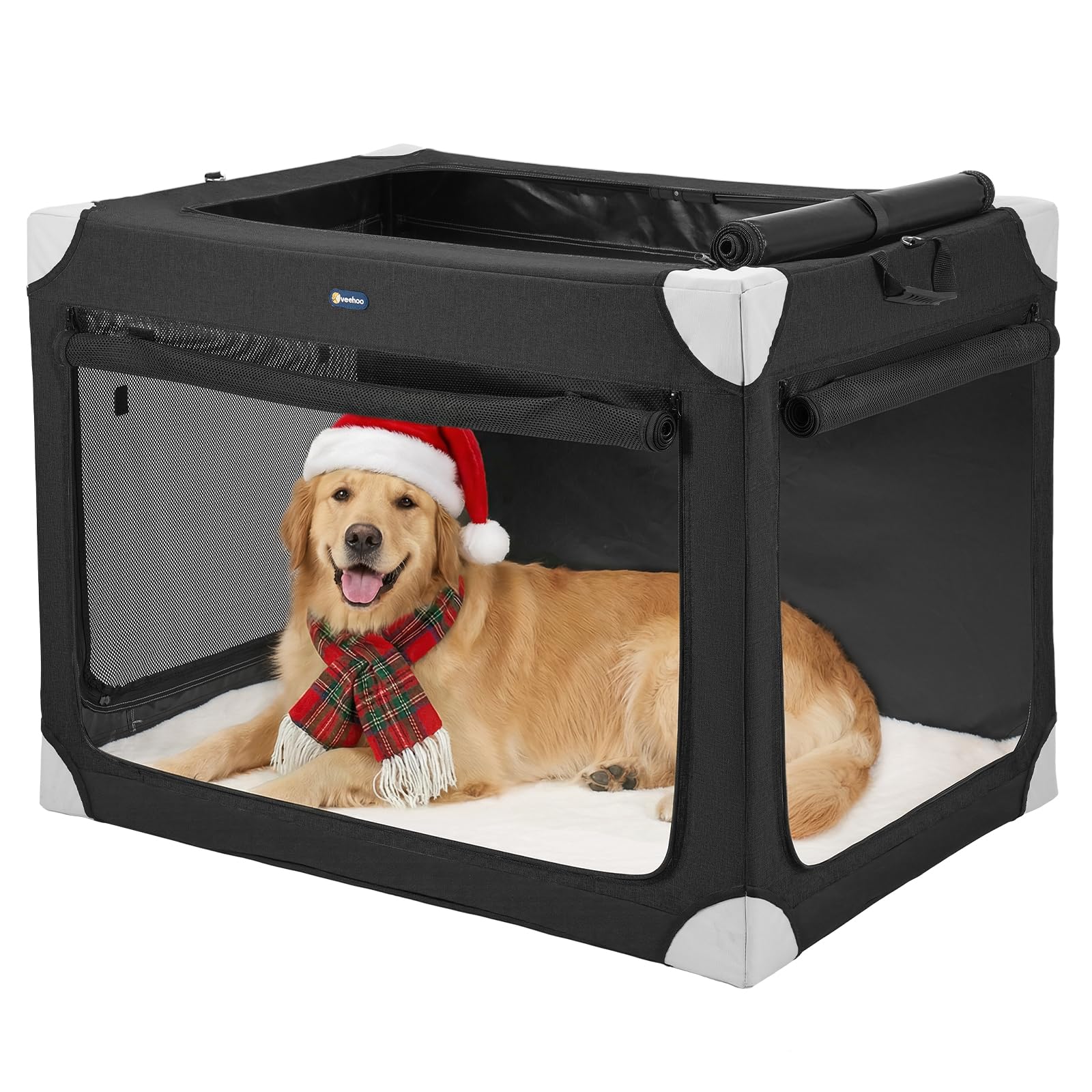Veehoo Large Travel Dog Crate with Mat, Collapsible Outdoor Soft Dog Crate