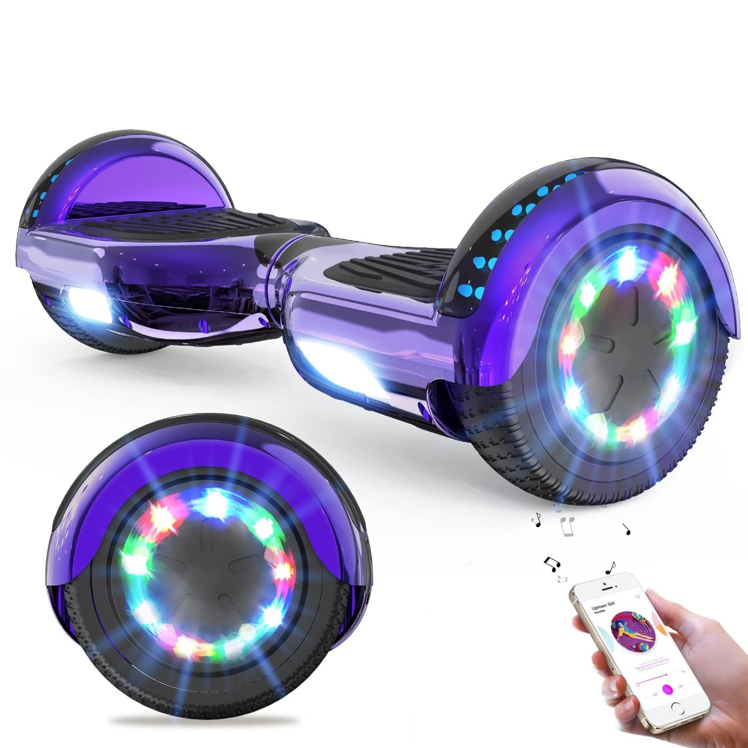 GeekMe 6.5" Zweimotoren Hoverboards für Jugendliche und Erwachsene zur Nacht- und Tagfahrt mit LED-Leuchten und Bluetoot