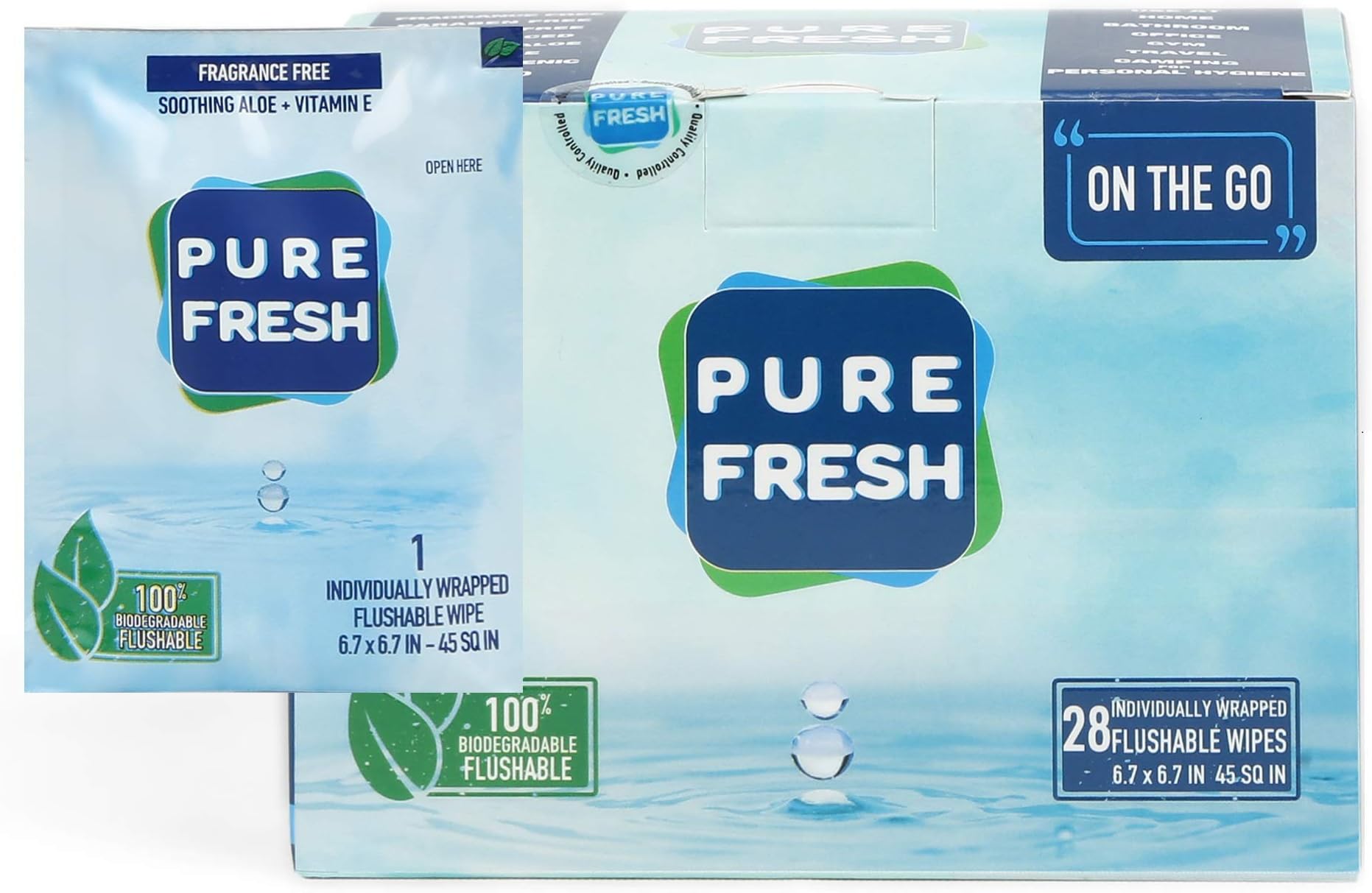 PureFresh Wet Wipes: Flushable, Individually Wrapped for Travel, 28 Singles