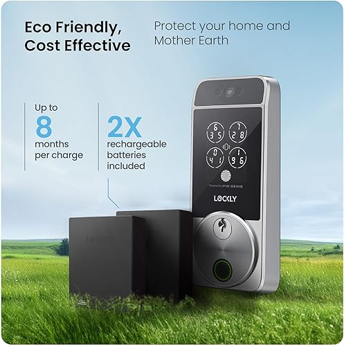 Miniatura 9 de Lockly Visage Zeno Series Smart Lock, reconocimiento facial y huella dactilar, cerradura de puerta de entrada sin llave, cerrojo Wi-Fi integrado con