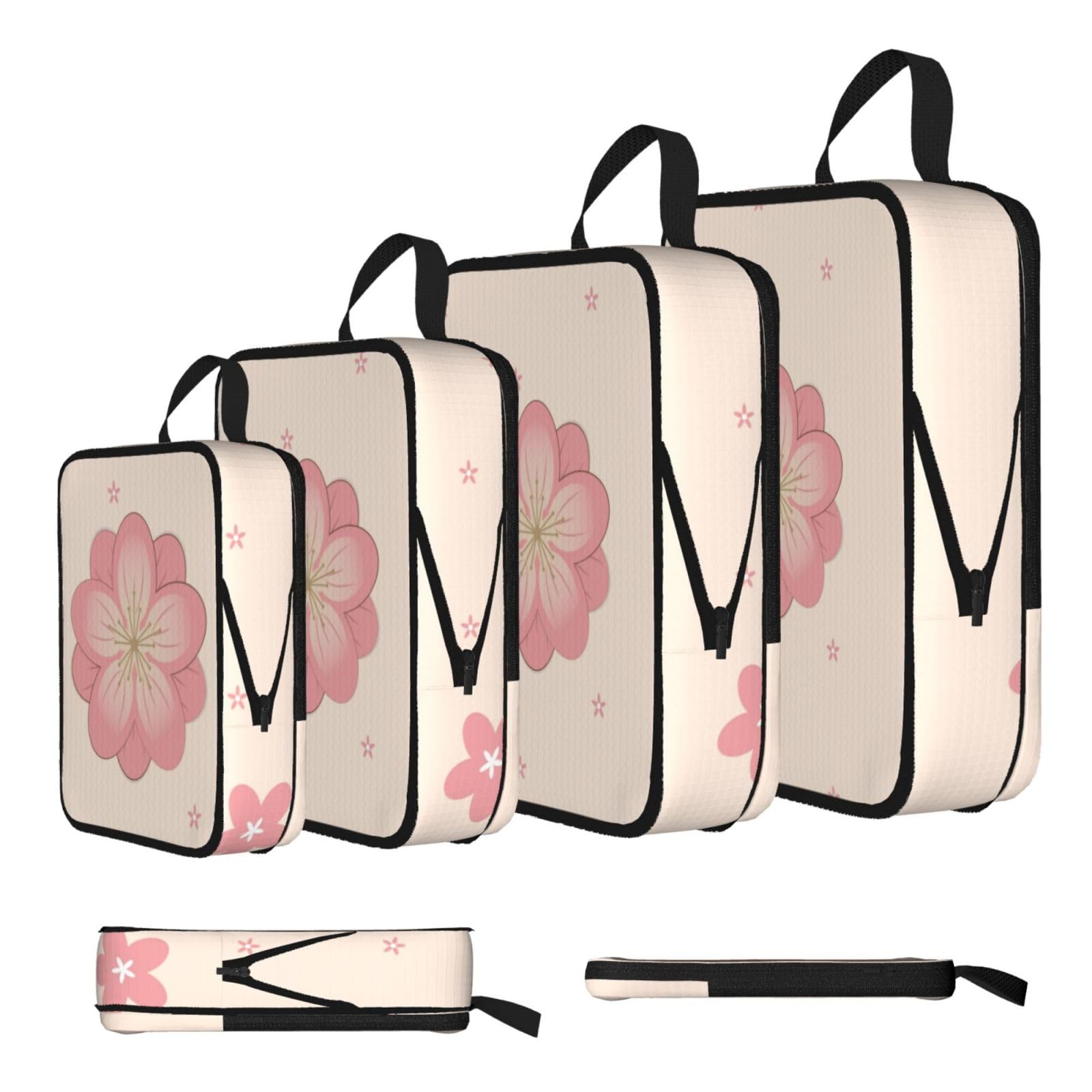 Sxzvvbn Black Little Pink Cherry Blossoms Compression Packing Cubes 4 Piece Set
