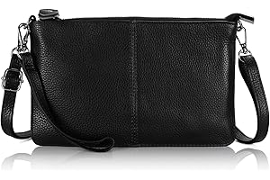 Genuine Leather Wristlet Clutch Wallet Purses Small Crossbody Bags Shoulder Handbag for Women, Silver Zipper