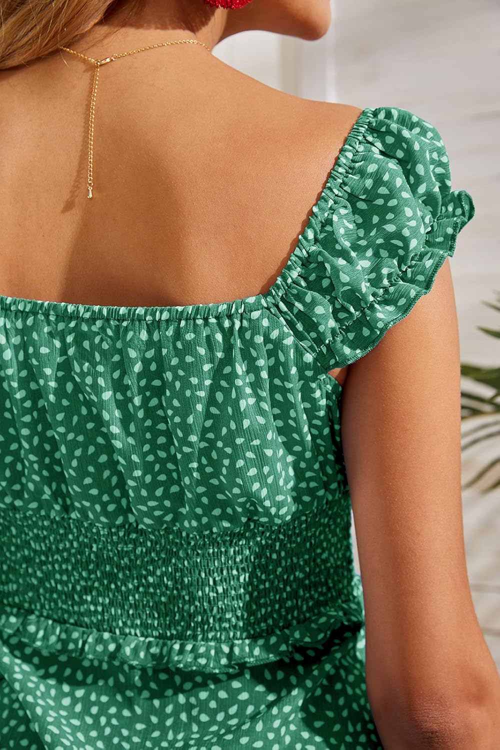 Valphsio Womens Smocked Dress Ruffle Floral Tie Front Boho Short Dresses - Image 5