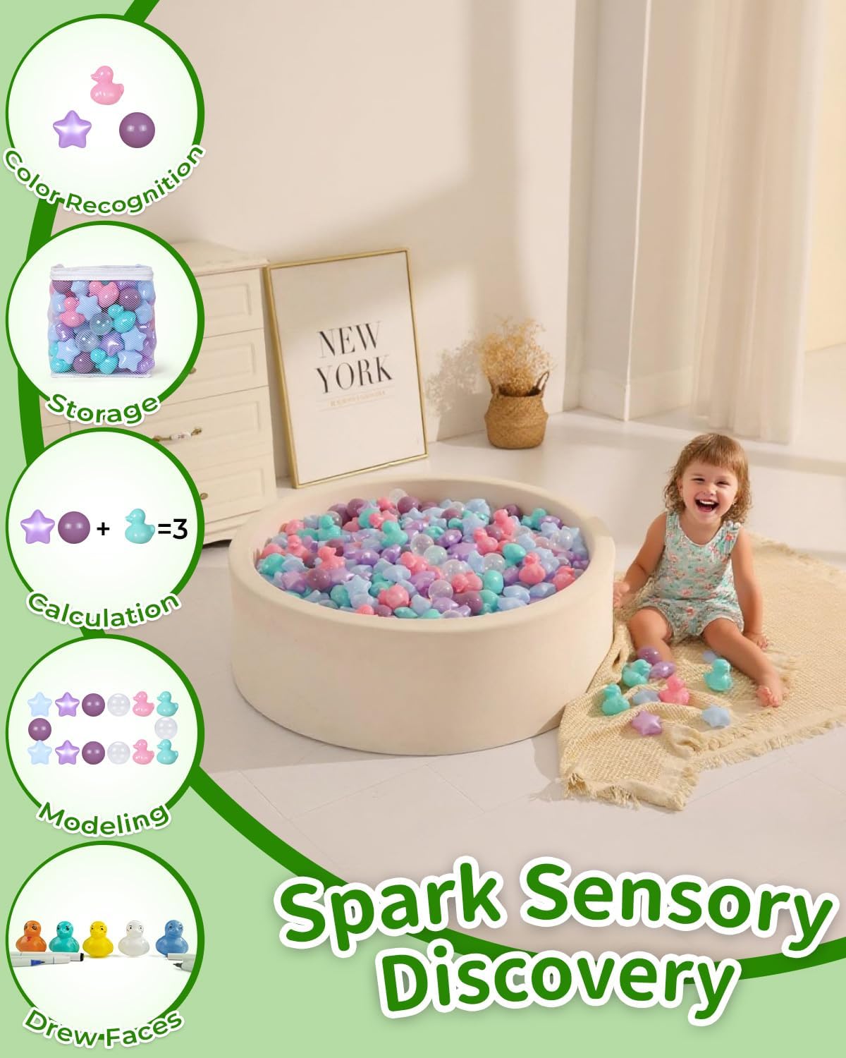 TRENDPLAY Ball Pit Balls Shapes Pastel, Duck Star Shape Non Toxic for Toddlers Kids Baby Girls Boys Dogs Soft Play,Party, 50 100 200