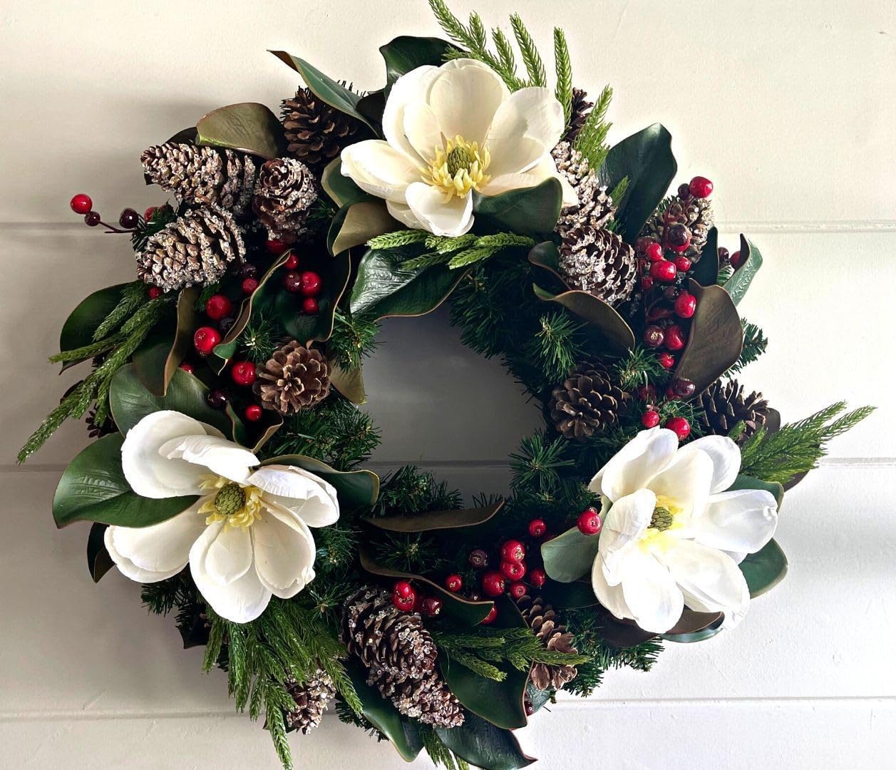 Holiday Happy - Wreath - Holiday Florals, Large-Size Faux Floral Arrangement, Premium Artificial Indoor Flower Display with Beautiful Blooms and Foliage - Artificial Plants & Flowers