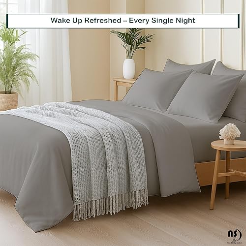 Miniatura 5 de NON Sticky cotton Juego de sábanas bajeras de algodón egipcio de 6 piezas de alta calidad, suaves y transpirables, bolsillo profundo de 16 pulgadas,