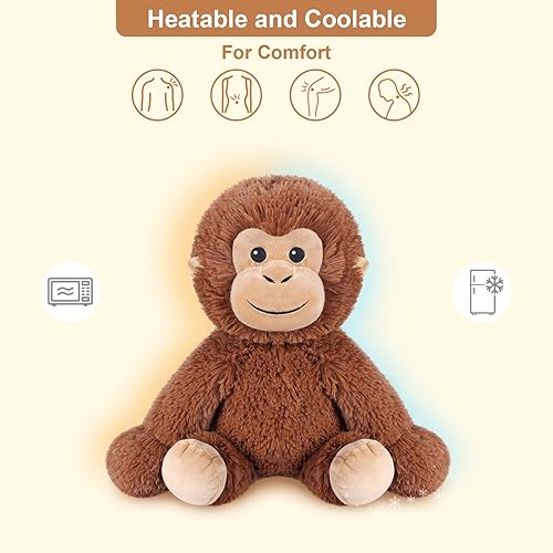 Miniatura 3 de Animales de peluche de mono, animales de peluche para microondas con aroma a lavanda, almohadillas térmicas de felpa de mono para calambres y alivio