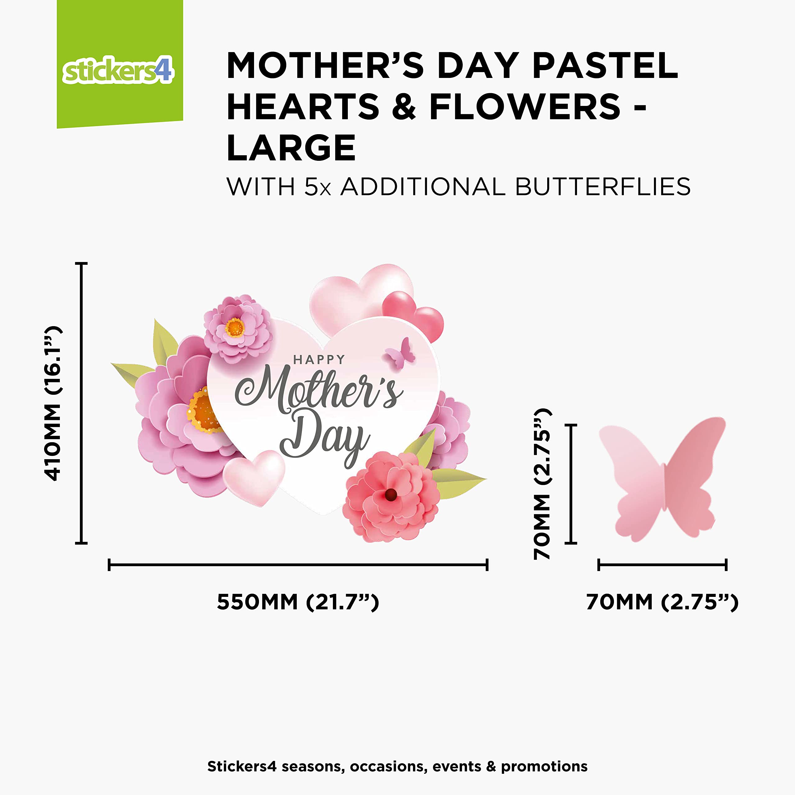 Mothers Day Window Stickers, Mother's Day Window Decorations, Mother's Day Pastel Hearts and Flowers Vinyl Cling - Image 4