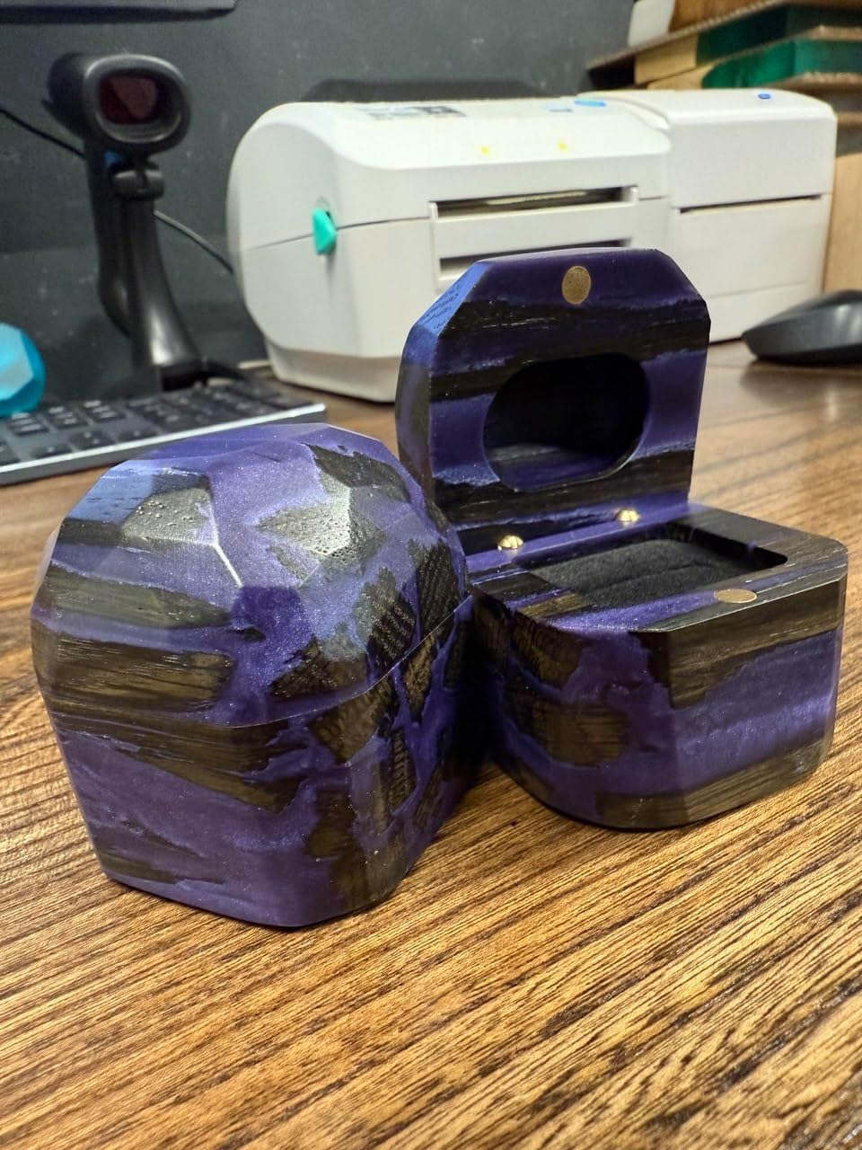 RWA Handmade Purple Resin Wooden Ring Box – Engagement & Proposal Ring Bearer Box, Unique Display Case for Wedding & Anniversary, Valentines Day Gift - METEORITE - Image 5