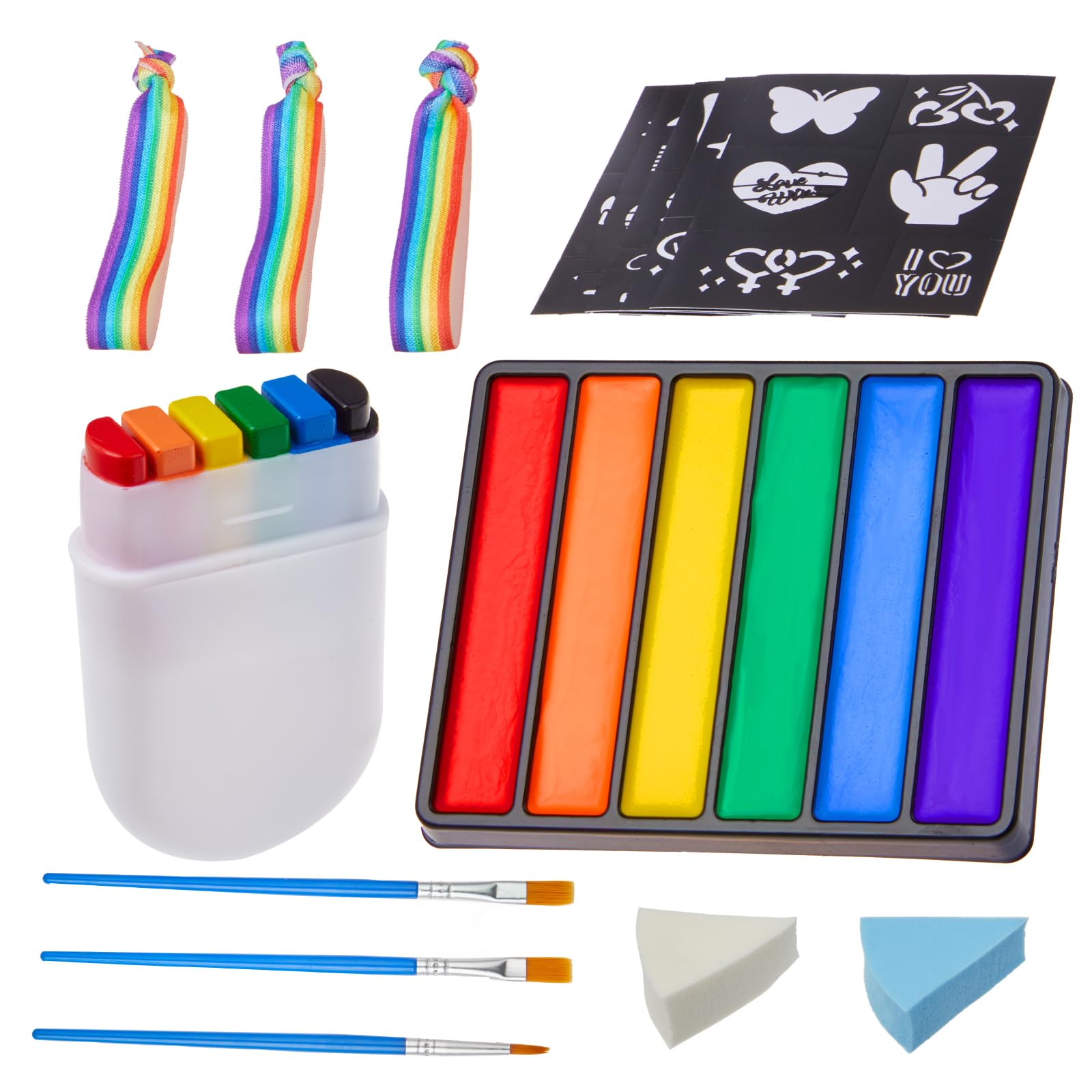 Creamify Pride Face Paint Kit - 6 Color Rainbow Face Body Paint with Pride Makeup Stick, Stencil Stickers, and Pride Bracelet - Perfect for Gay Pride Parade, Pride Month Celebrations and Party