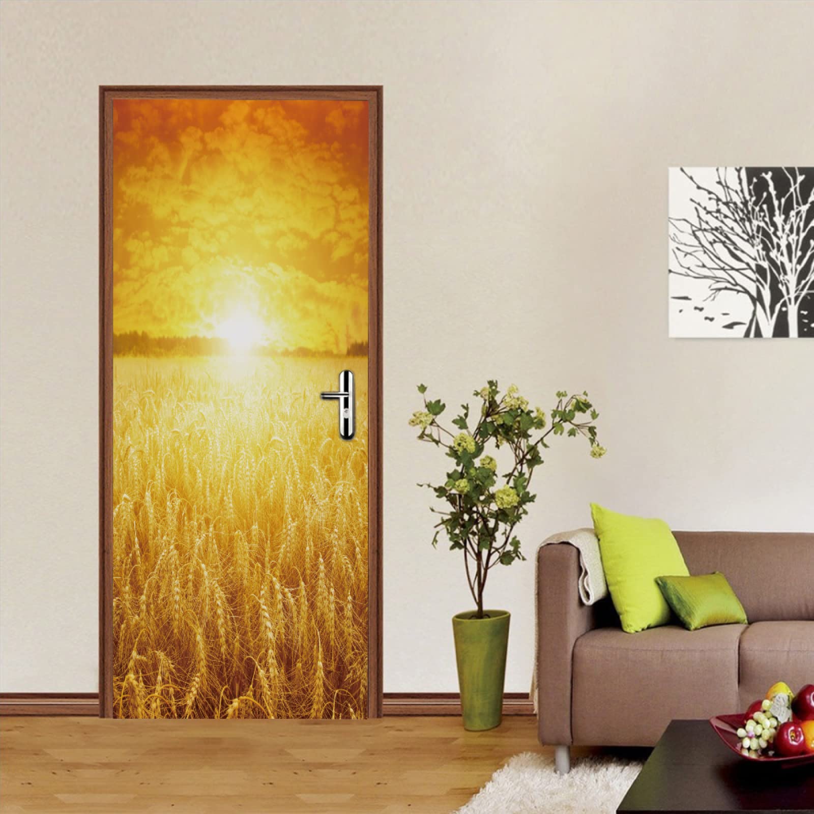 Naklejka na drzwi, samoprzylepna tapeta na drzwi, efekt 3D, tapeta, folia na drzwi, plakat, tapeta, PCW, wodoodporna, usuwalna tapeta, złota, pszeniczna, 37 x 215 cm, dla dzieci