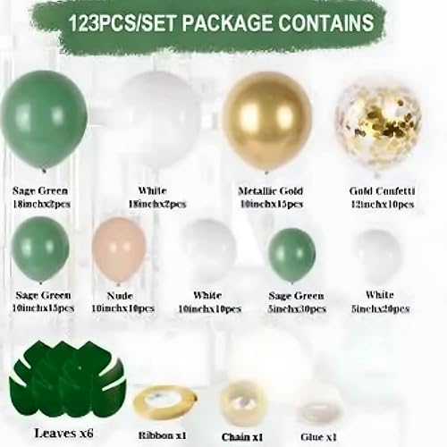 Miniatura 5 de Kit de guirnalda de globos color verde salvia, 123 unidades, arco Oh, baby shower, oliva, mate, diferentes tamaños, decoración de fiesta de feliz