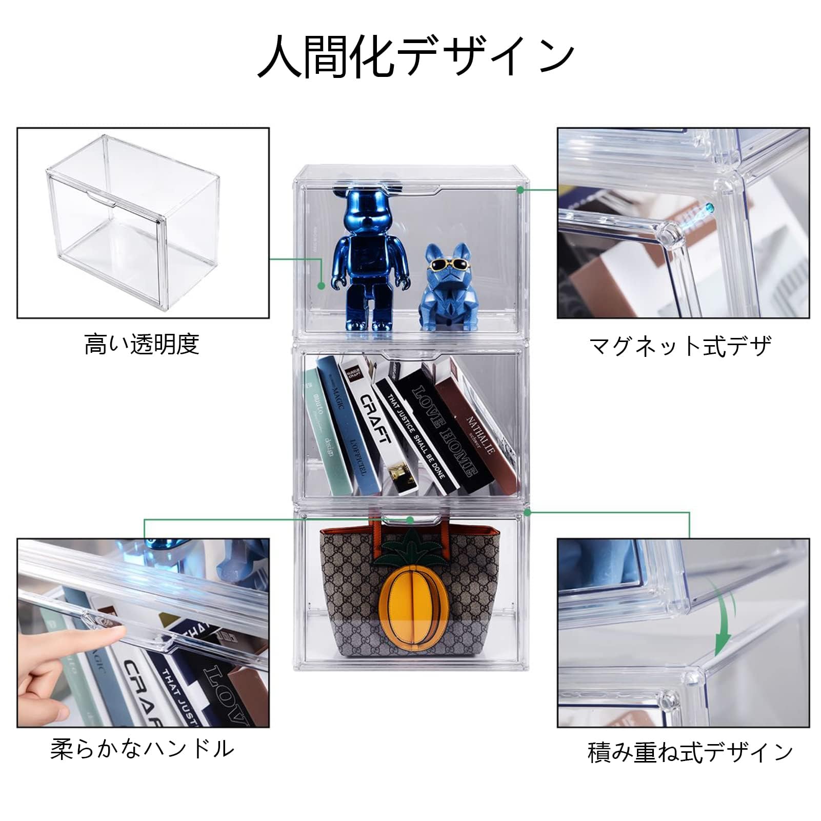 Amazon｜共馳収納 透明の収納ケース3つ 積み重ね式 プラスチック