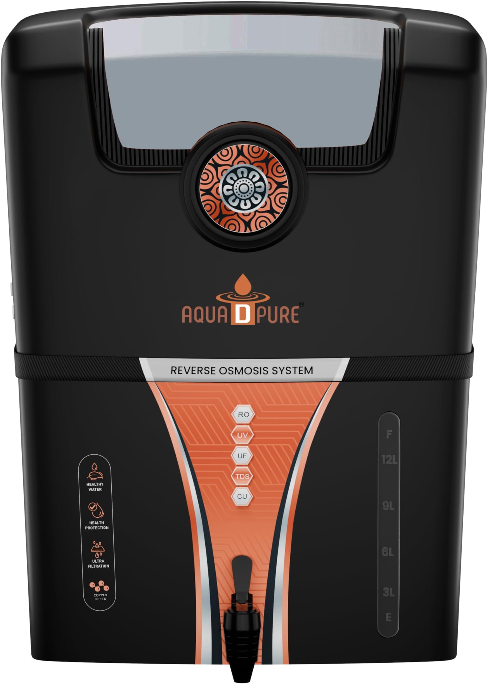 Aquadpure Copper 12-L RO+UV Water Filter Purifier for Home, Kitchen Fully Automatic UF+TDS Controller, Suitable for water with TDS up to 2000 ppm