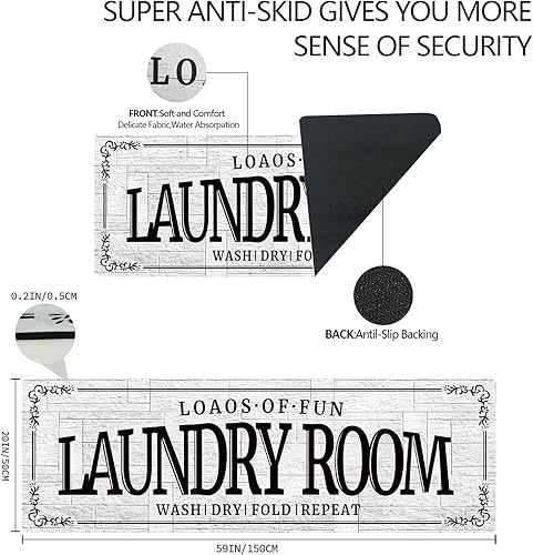 Miniatura 2 de Alfombra de goma antideslizante para lavandería, 20 x 59 pulgadas, alfombra de lavandería lavable para cocina, lavandería, decoración de granja, 2 x