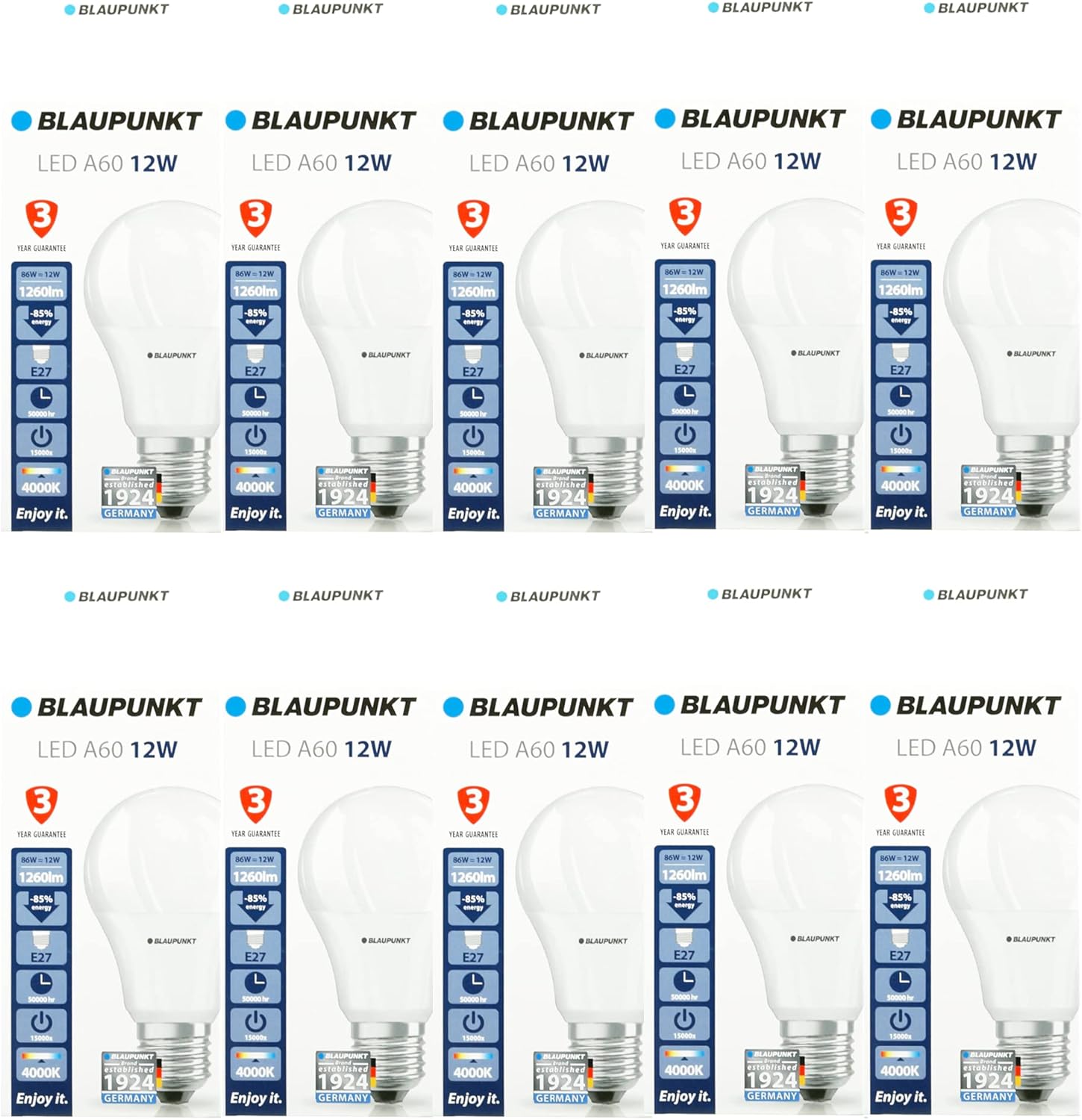 Blaupunkt E27 LED Light Bulb, Classic, Daylight, 12W, Edison Screw, Natural White 4000K, Equivalent of 86W Incandescent Bulb - Image 3