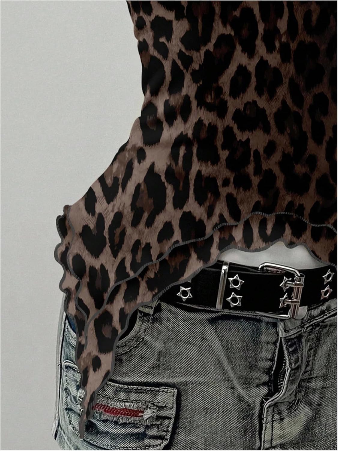 Milumia Women's Y2k Leopard Print Mesh Halter Top Y2K Ring Asymmetrical Party Club Cami Tops - Image 5