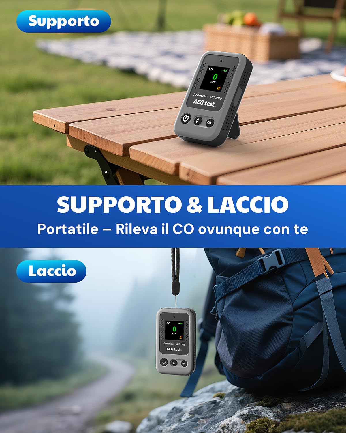 Allarme Co Per Campeggio E Auto Rilevatore Monossido Di Carbonio Portatile AEGTEST - Monitor CO Per Casa E Viaggi Rilevatore Co Portatile Agt-2309 - 4