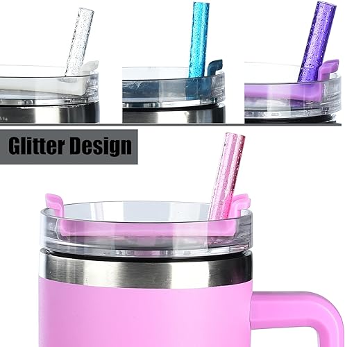 Miniatura 4 de ALINK Paquete de 10 popotes de repuesto rosas para vasos Stanley de 40 onzas y 30 onzas, popotes de plástico reutilizables con purpurina de 12