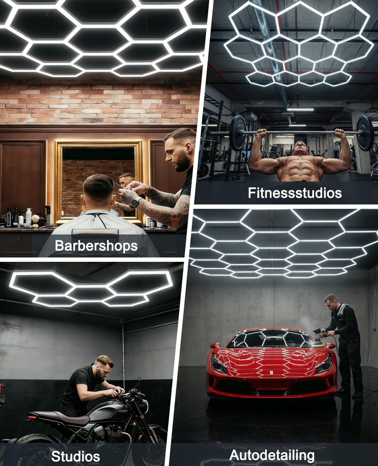 Garagenlampe LED Sechseckige Garage Licht Werkstatt Deckenleuchte DlY LED Panel Energiesparend für Garage, Werkstatt, Lager, Fitnessstudio, Auto-Schönheitssalon Autopflegegeschäf 26520LM 6500K 5 Hex