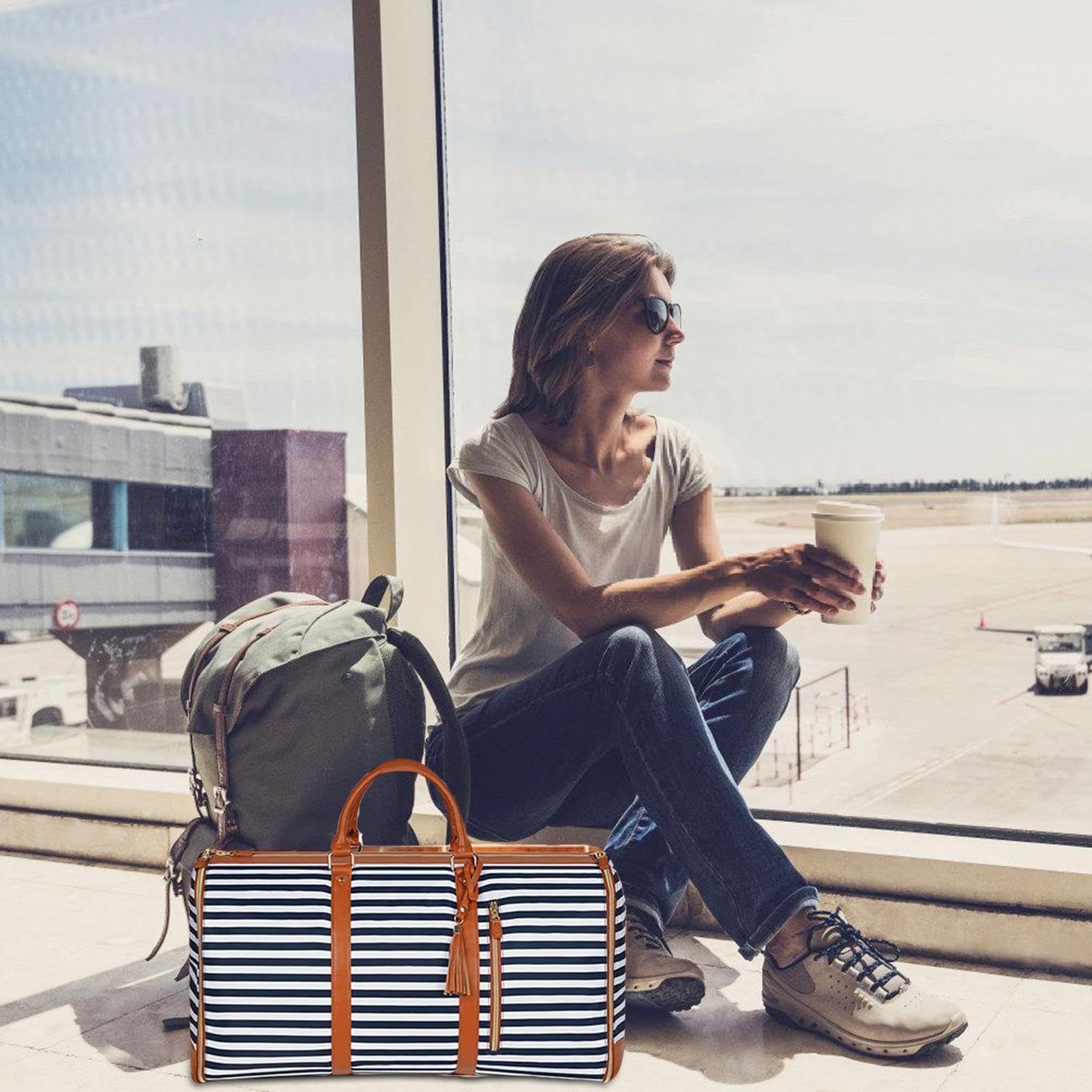 Travel Bags Women, PU Leather Duffle Bag with Shoe Compartment
