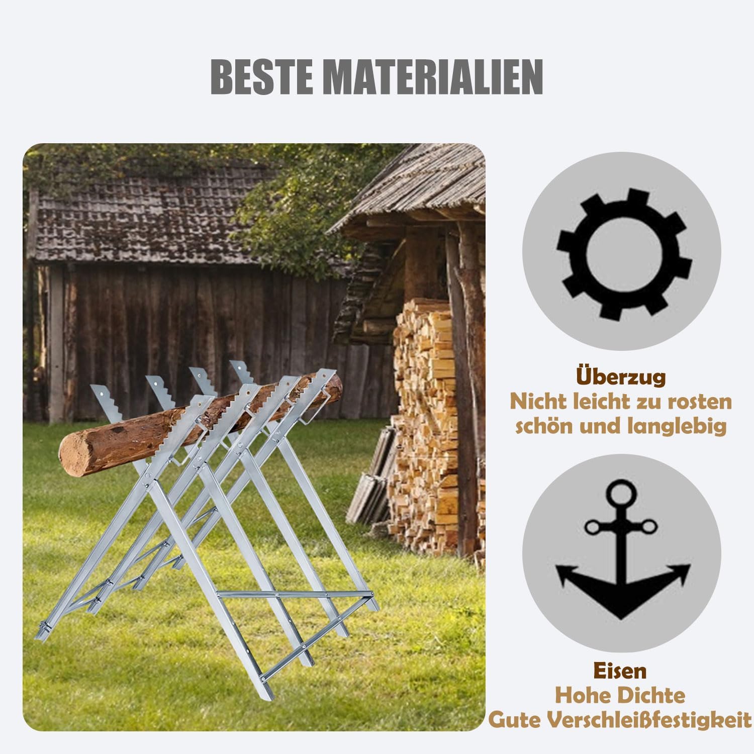 UISEBRT Chevalet de sciage pliable avec gant pour tronçonneuse, tréteau en métal, 82 x 80,5 x 79 cm, cadre en acier, charge maximale : 150 kg, pour bois de chauffage et travail du bois