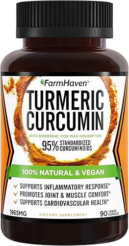 Turmeric Curcumin -Curcumina de cúrcuma con pimienta negra bioperina y 95 % curcuminoides, 1965 mg, máxima absorción para el apoyo de las