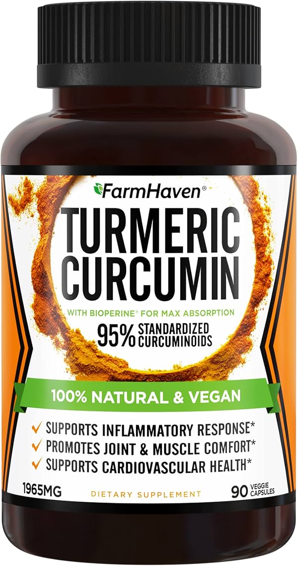 FarmHaven Cúrcuma Cúrcuma con BioPerine Pimienta Negra y 95% Curcuminoides | 1965mg para Máxima Absorción para Apoyo Articular, Cápsulas de Cúrcuma No GMO, Hecho en EE. UU. - 90 Cápsulas Vegetales Cápsula 90 Unidades (Paquete de 1)