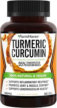 Turmeric Curcumin with BioPerine Black Pepper & 95% Curcuminoids, 1965mg, Maximum Absorption for Joint Support, Non-GMO Turmeric Capsules, Made in USA - 90 Veg Caps