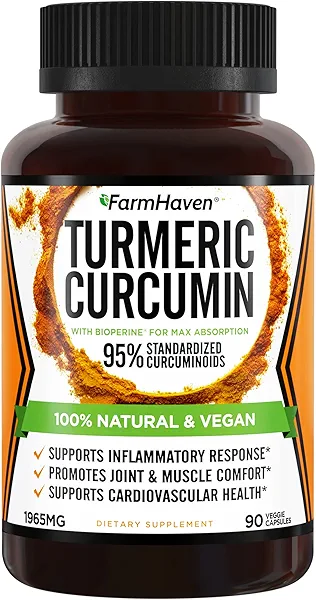Turmeric Curcumin with BioPerine Black Pepper & 95% Curcuminoids, 1965mg, Maximum Absorption for Joint Support, Non-GMO Turmeric Capsules, Made in USA - 90 Veg Caps