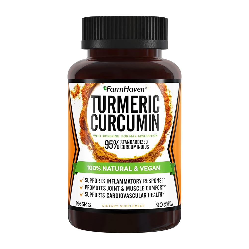 Turmeric Curcumin with BioPerine Black Pepper & 95% Curcuminoids, 1965mg, Maximum Absorption for Joint Support, Non-GMO Turmeric Capsules, Made in USA - 90 Veg Caps