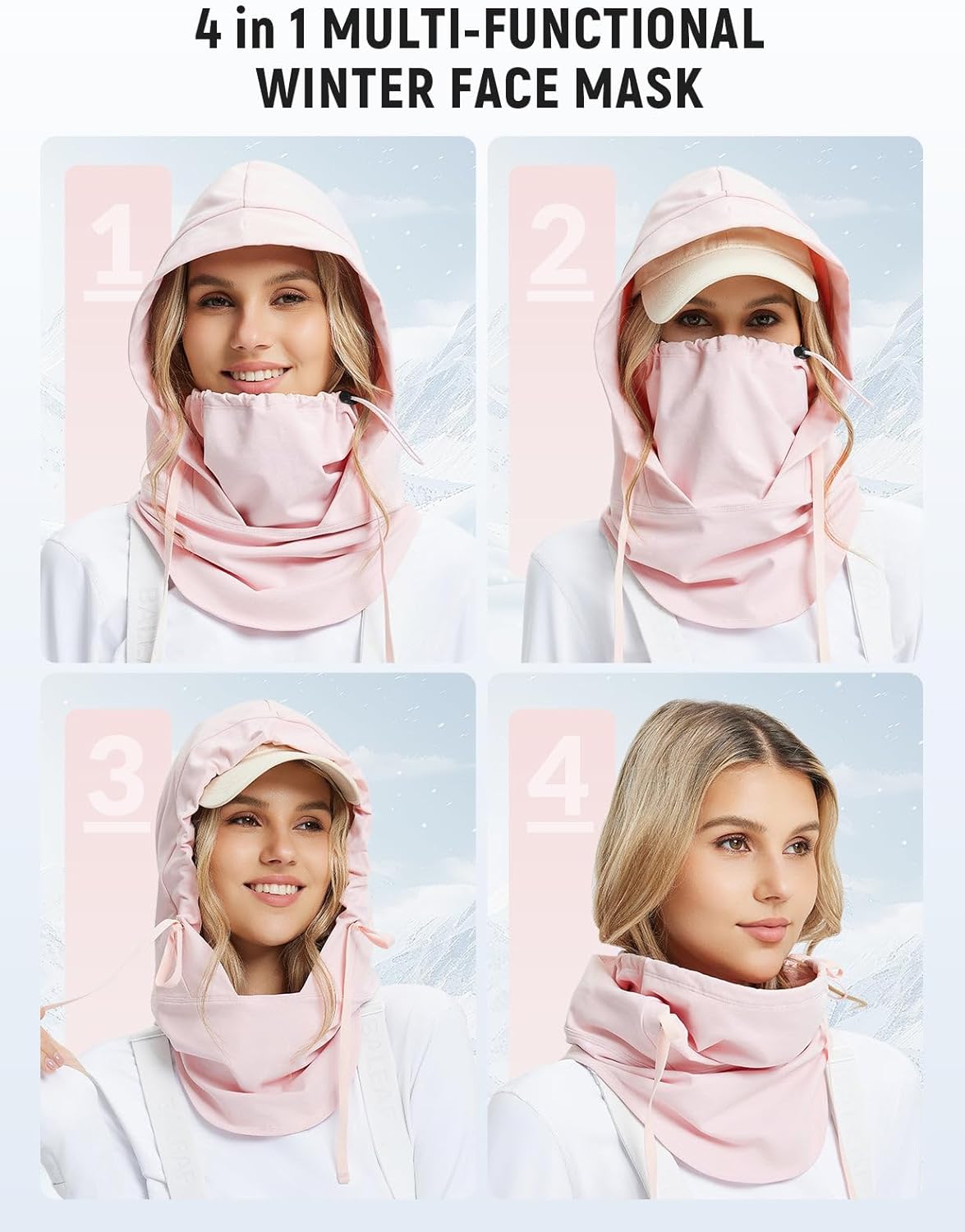 baleaf Balaclava Ski Mask Winter Water Resistant Face Mask for Women Men Cold Weather Gear Skiing Snowboarding Neck Gaiter Pink