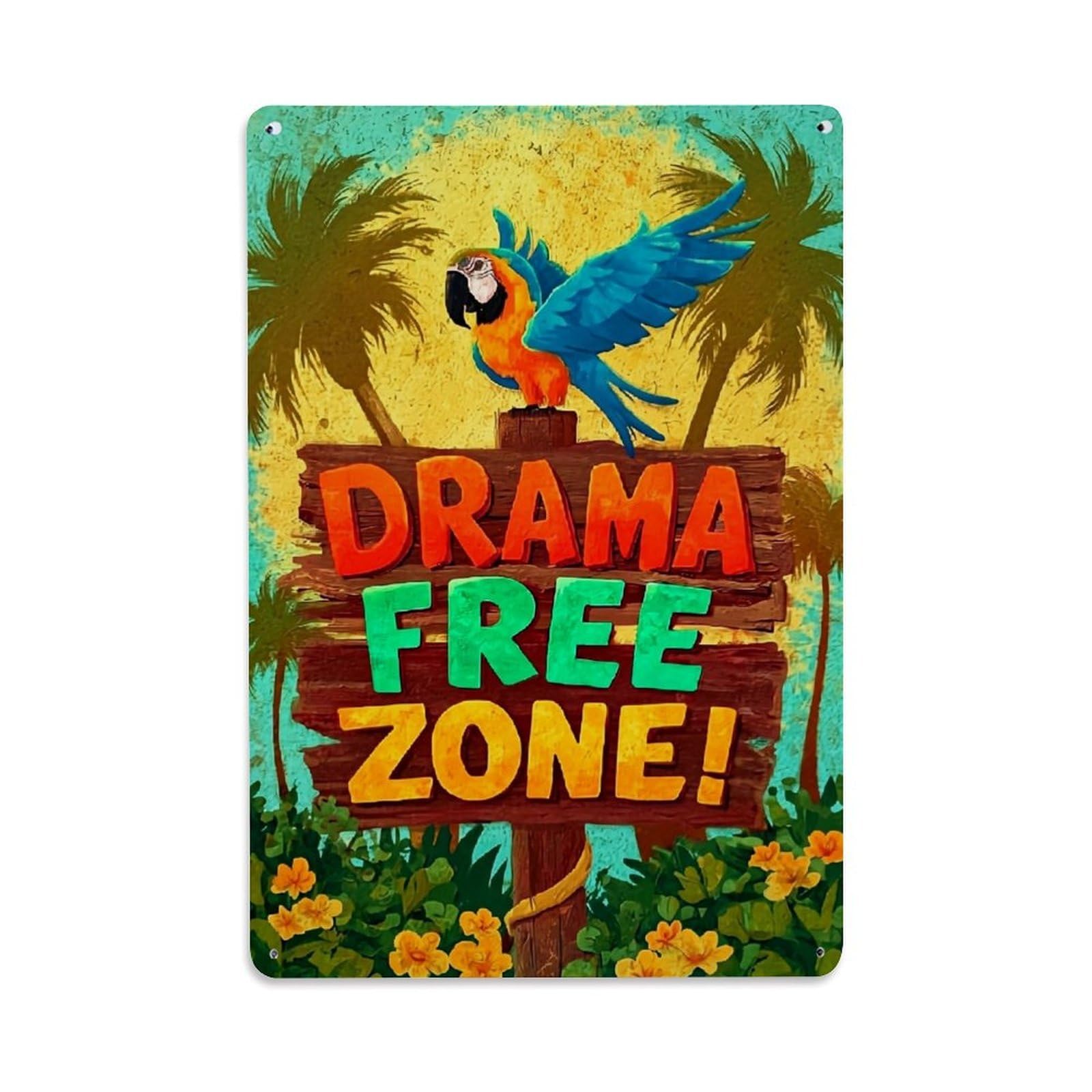 Jdfenggu Vintage Drama Free Zone Sign Parrot Retro Metal Tin Sign, Decor Art Poster For Bar, Home, Man Cave, Kitchen, Laundry Room Gift 8X12inch