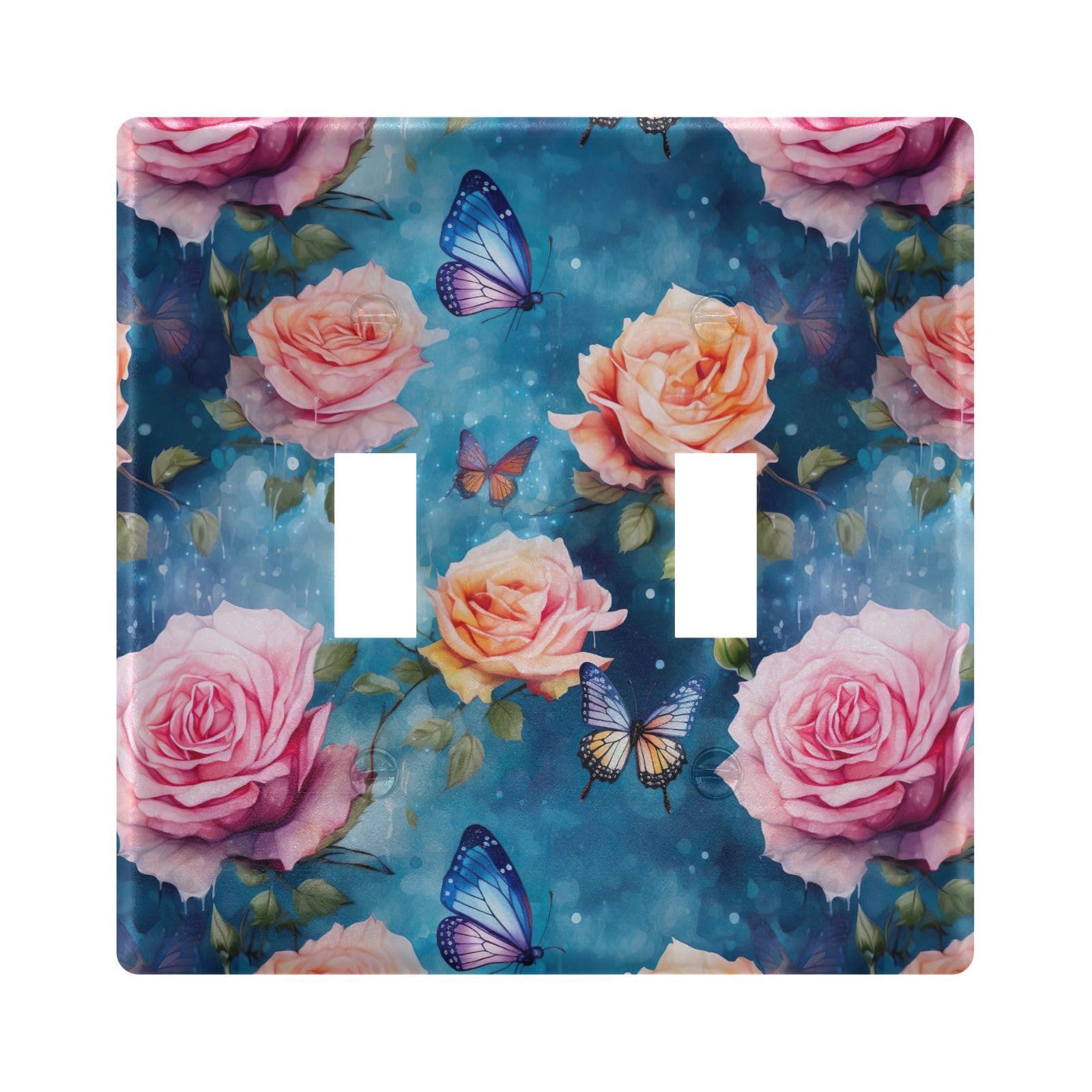 UMIRIKO Blue Butterfly Pink Flower Light Switch Cover Plate Covers Decorative Double Toggle Home Decor 202b2583