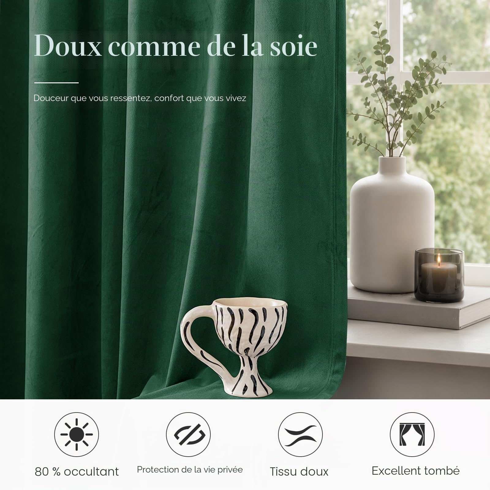 Ystyle Rideau Occultant Velours Lot De 2, 140x180cm, Vert Foncé | Rideaux Salon Rideau Thermique Isolant Anti Chaud Intérieurs, Rideau Phonique Anti Bruit, Moderne Chambre Maison Dressing