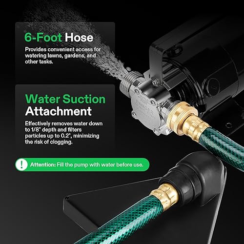 Miniatura 4 de VIVOSUN Bomba de transferencia de agua de 115 V, bomba portátil de 1/10 HP 330 GPH con kit de manguera de agua, ideal para eliminar agua