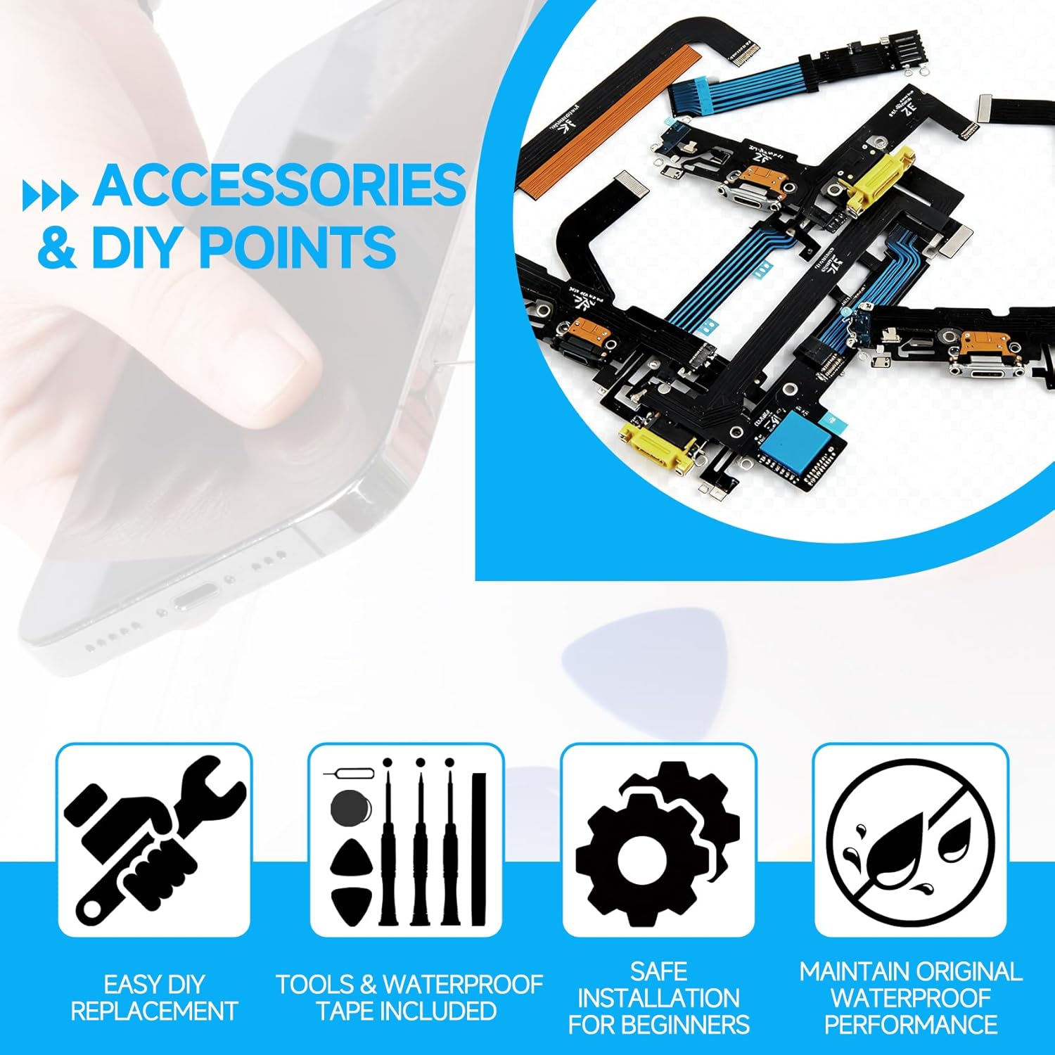 for iPhone 11 Pro Charging Port Replacement (Matte Space Gray) Lightning USB Dock Connector Flex Cable Assembly with Waterproof Tape Tool Kit for A2215, A2160, A2217