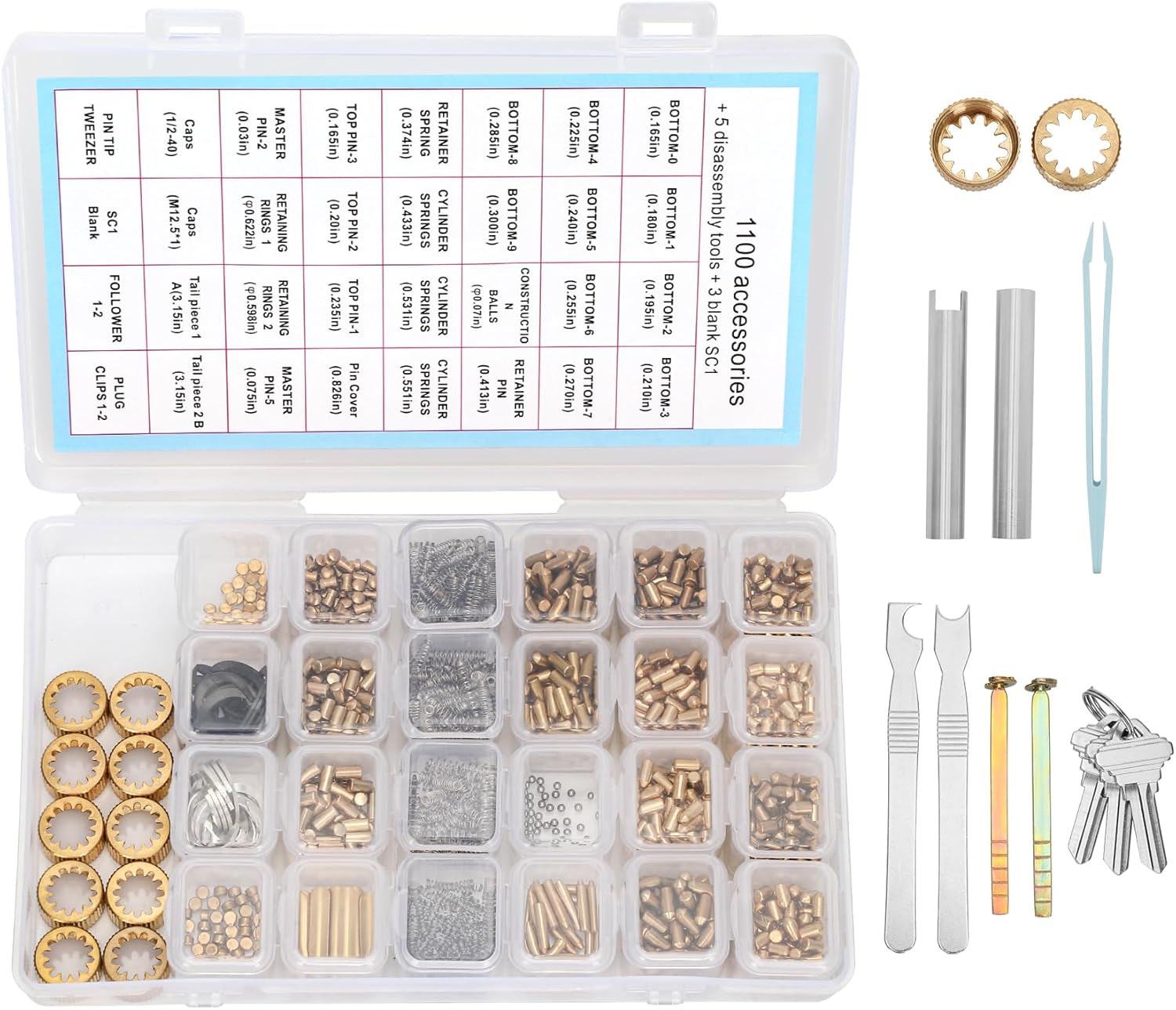 Re-Key Kit SC1 & SC4 Complete Rekeying Kit 1100-Piece for Sc-hlage Locks, Compatible with SC1/SC4 Door Component, Bottom Pin, with Pins, Springs, Cap, Tail Piece, Master Pin,and SC1 Pick