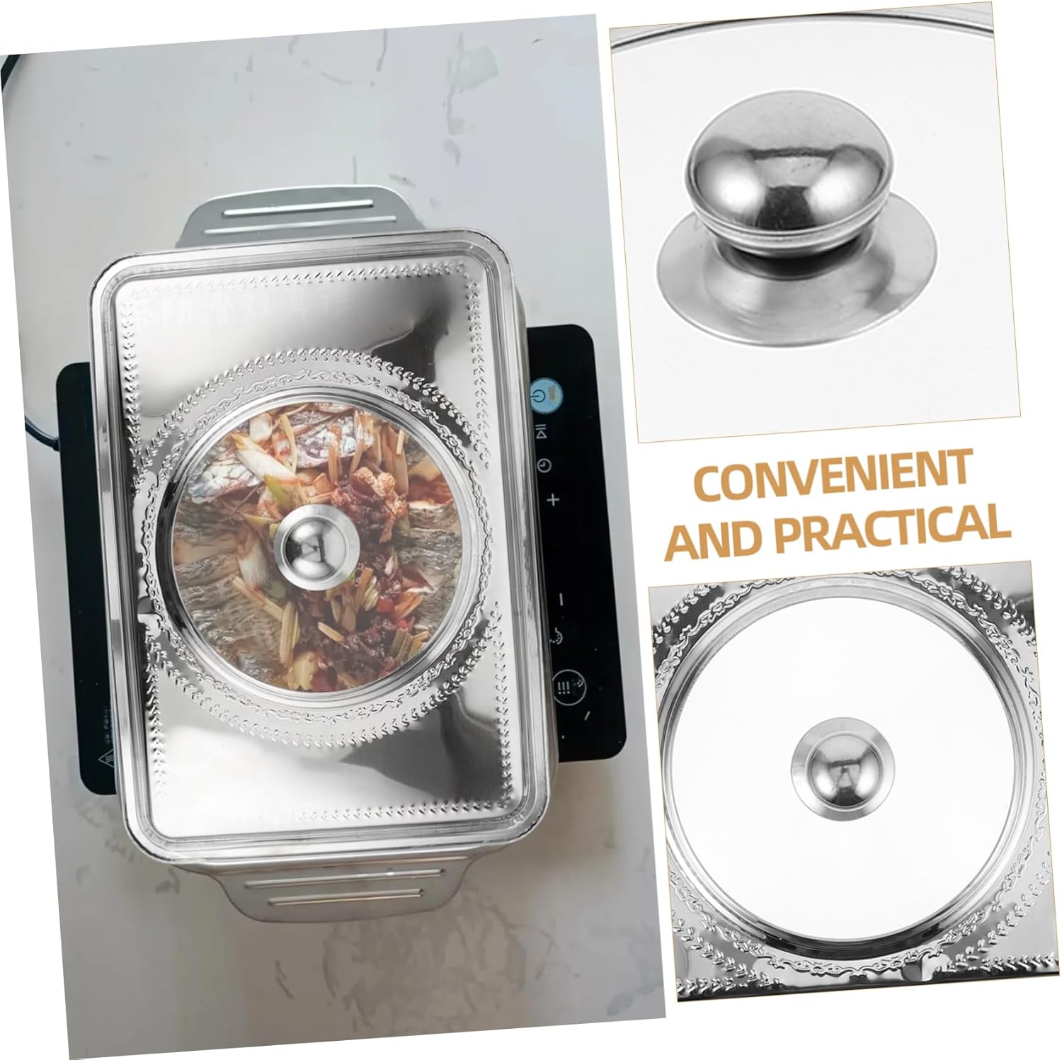 Stainless Steel Food Plate Lid Serving Pan Cover for Buffets Weddings and Family Gatherings Easy to Clean Preserves Food Freshness