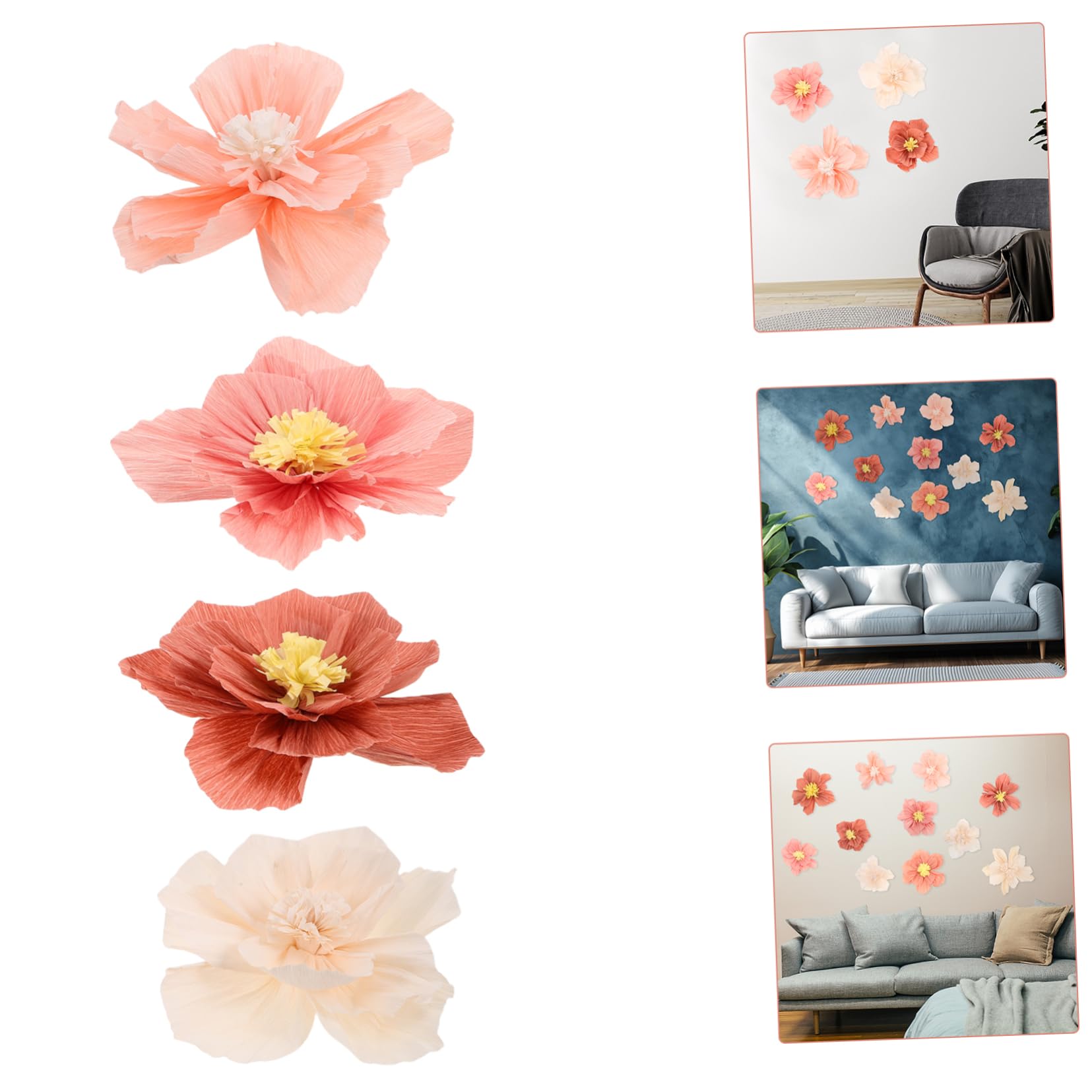 24 Pièces Décor de Fleurs Papier Crépon pour Décorations Murales Fleurs Artificielles pour Mariage et Shower Accessoires de Décoration Polyvalents Texturés