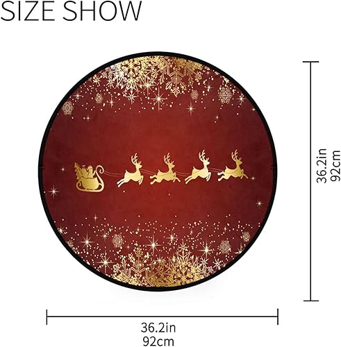 Miniatura 2 de Alfombra redonda de reno de Navidad dorada de 3 pies para dormitorio, lavable, con hermosos copos de nieve, alfombra circular antideslizante con