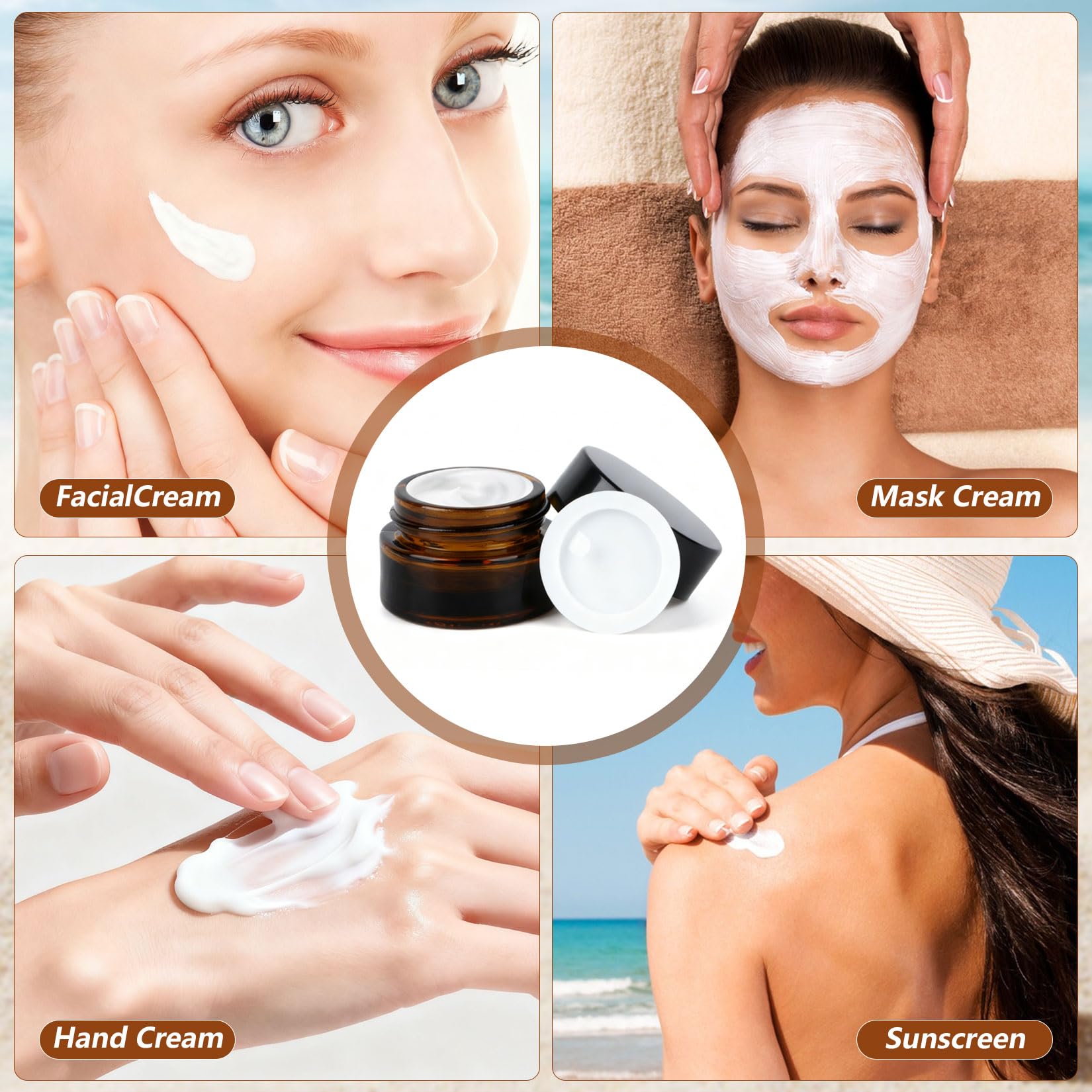 17 Pcs Frascos de Vidrio con Tapa Pequeños, ámbar Tarros de Cristal 5ml, Tarros Vacios para Crema, frascos para cosmeticos lociones de viaje, envases de muestra + 5 cucharas, 25 pegatinas — view 7