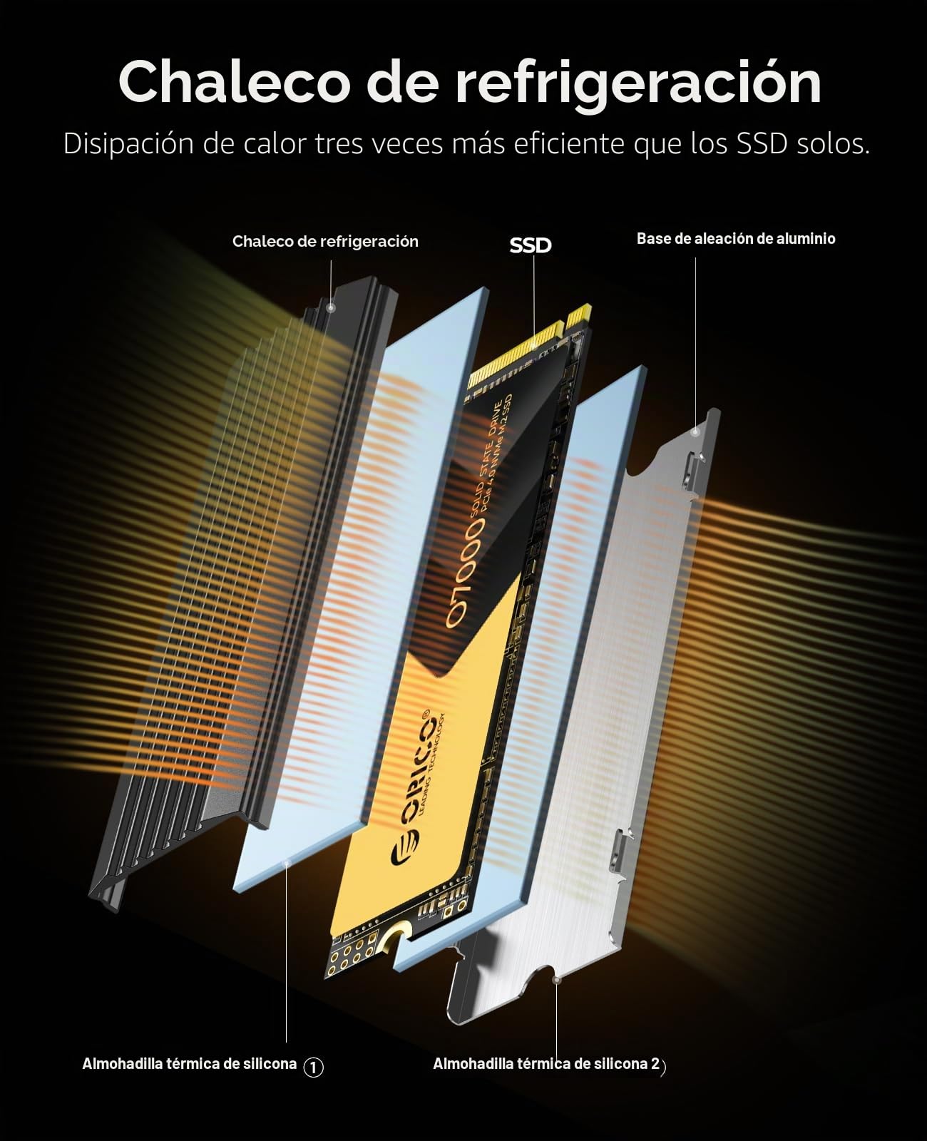 ORICO M2 SSD 4TB, NVMe SSD M.2 con Disipador, PCIe 4.0 x 4, hasta 7000MB/s, SLC Cache 3D NAND, M.2 2280 SSD Interna para PS5, PC de Sobremesa y Portátiles-O7000