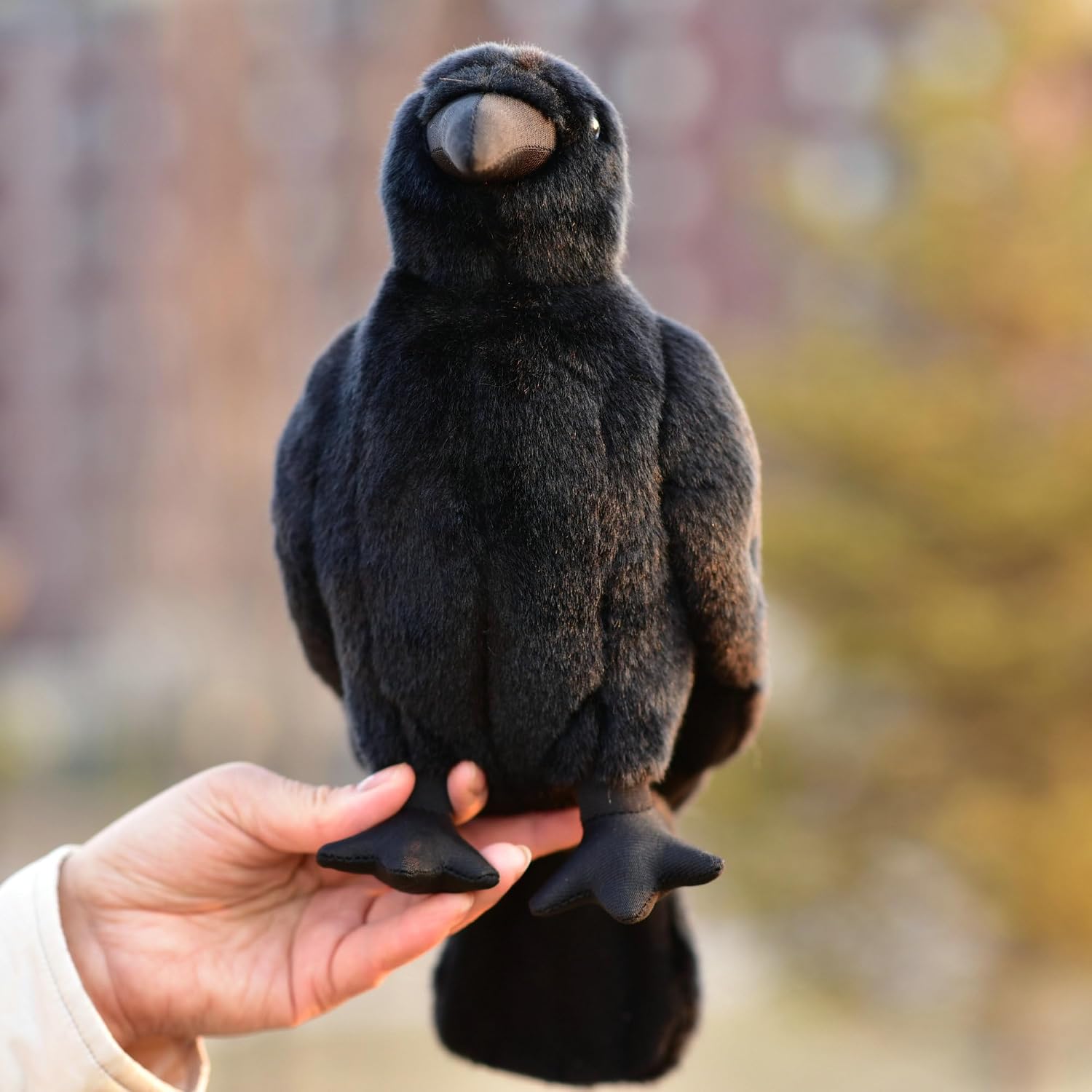 Simulated Crow Plush Toy Realistic Crow Doll Children's Festival Gift with Aluminum Wire Feet to Stand on a Table