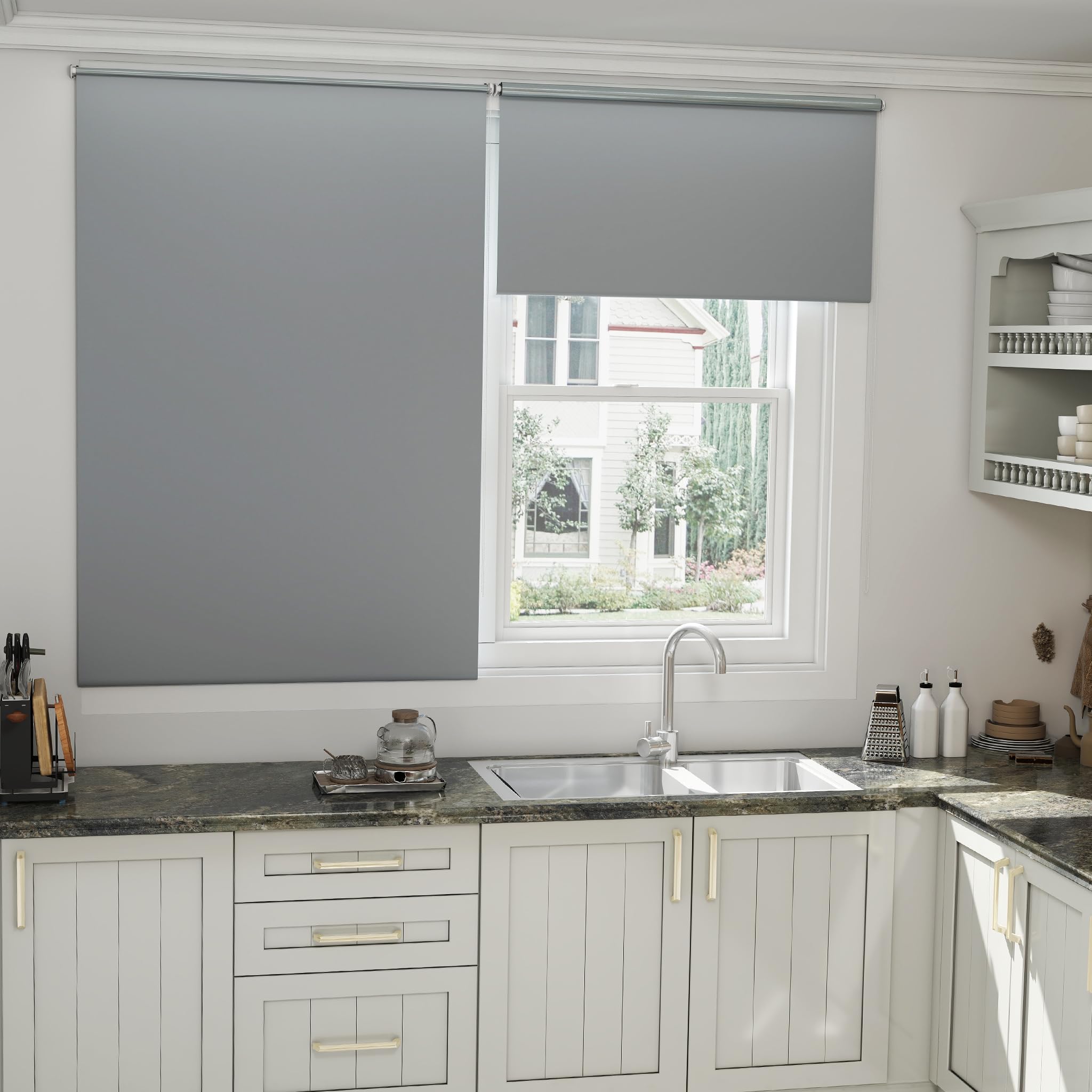 Aufun Estor opaco térmico enrollable de tracción lateral, sin taladrar, fijación Klemmfix (120 x 160 cm, gris)