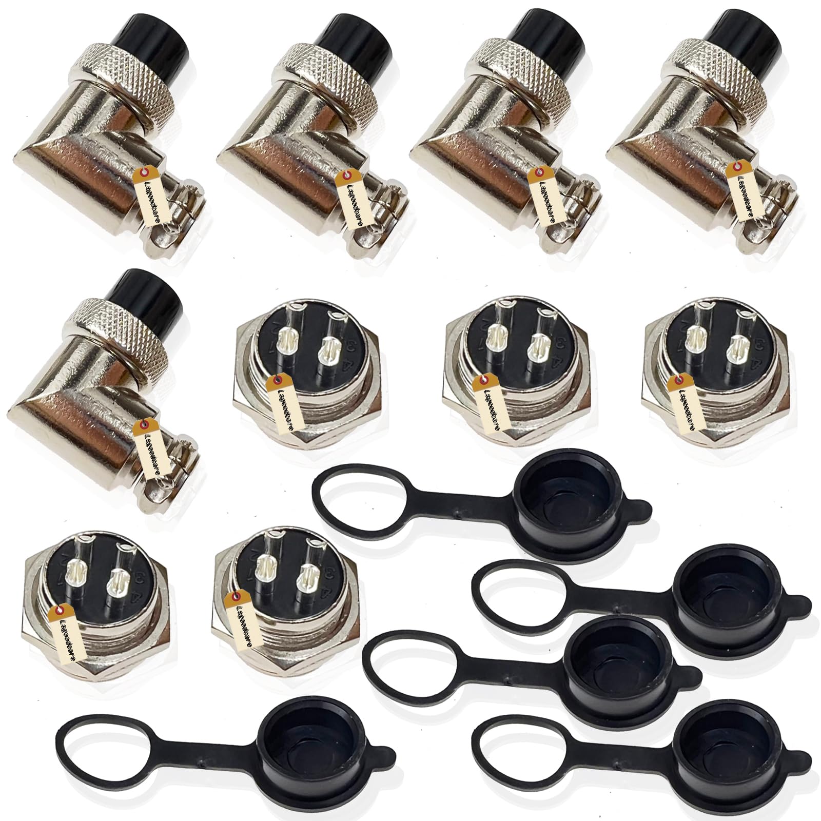 Lsgoodcare 5Pcs GX16 Elbow Aviation Plug Socket Female 90 Degree Angle 4 Pin Right Angle +5Pcs 16MM Aviation Socket 4 din Male Plug+ 5Pcs Aviation