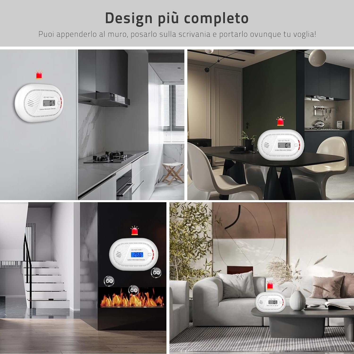 Safeliveo Rilevatore di Monossido di Carbonio con Display LCD Digitale, Batteria Integrata di 10 Anni, Sensore CO con Pulsante test, Allarme Batteria Scarica, EN 50291, 2 Set Bianco